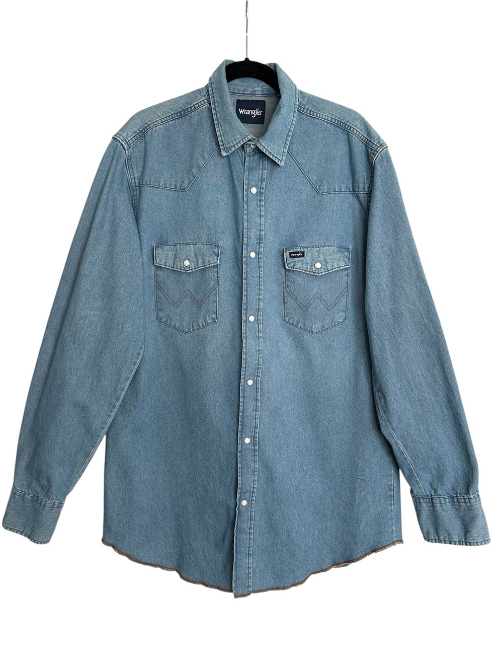 WRANGLER Denim Western Snap Shirt LT Tall Blue Vintage Wash Cowboy Workwear
